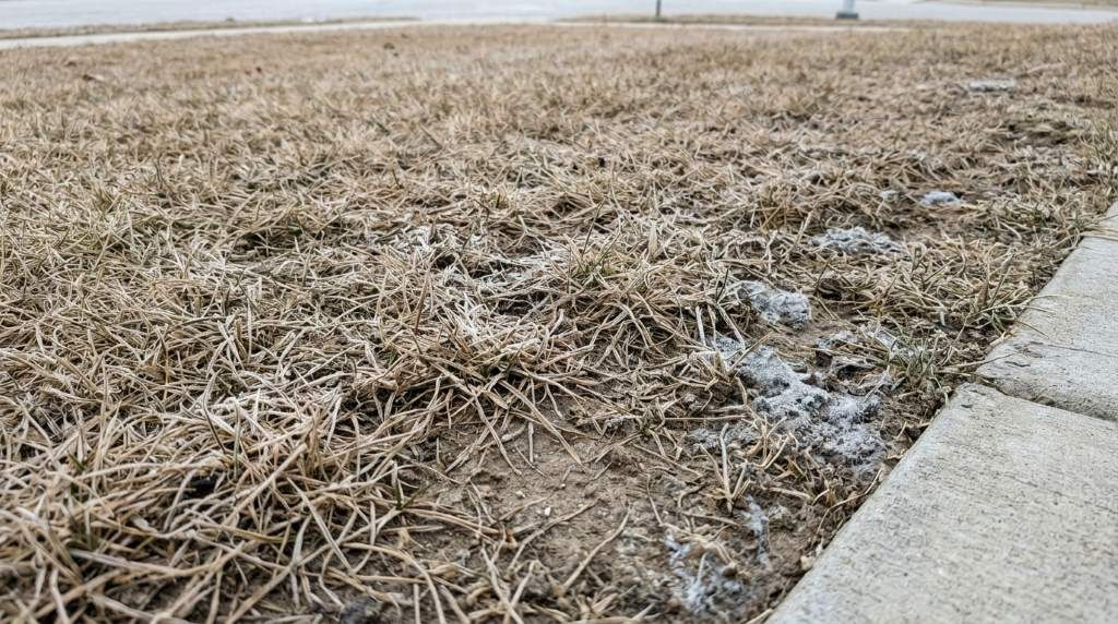 Healthy lawn recovering after winter frost